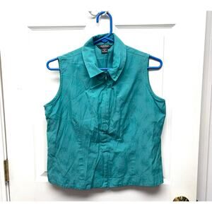 Woolrich Top Teal Green Sleeveless Blouse Zippers Textured Collar Women's Size M